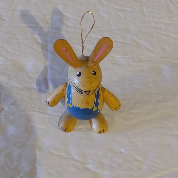 Vintage Wooden Rabbit Blue Overall Hanging Ornament - Picture 2 of 7
